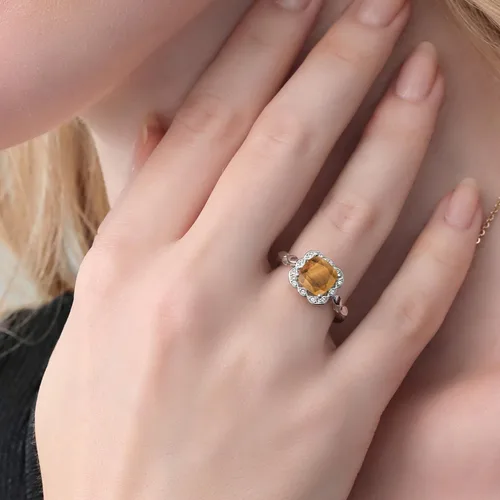 Miniatura 13 de Gem Stone King Anillo de compromiso de plata de ley 925 de 0.315 in con piedra natal y zafiro blanco creado Anillo de compromiso de boda