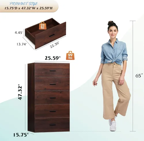 Miniatura 3 de WLIVE - Cómoda ancha de madera para dormitorio