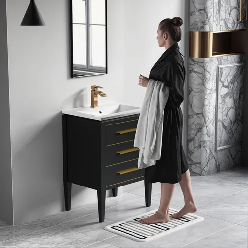 Miniatura 5 de Dowell - Fregadero de baño de 30 pulgadas, lavabo de cerámica de tocador de un solo cuenco, fregadero rectangular con desbordamiento, blanco-000