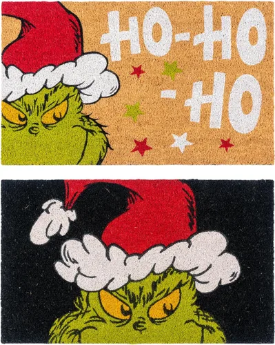 Gertmenian The Grinch Felpudo de Fibra de Coco - Tapete de Bienvenida de 2x3 (Paquete de 2), Ideal para Áreas de Alto Tráfico en Puerta Principal,