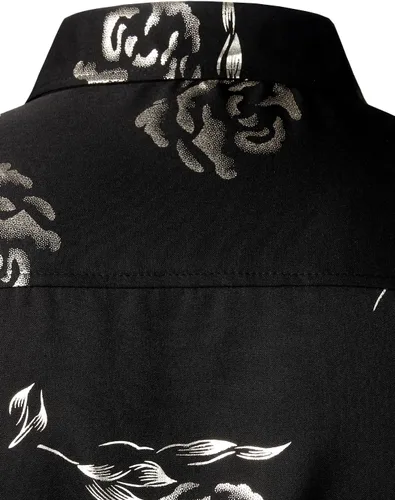 Miniatura 7 de ZEROYAA - Camisas de vestir de manga corta con estampado de rosa dorada para hombre, estilo hipster, calce ajustado, con botones