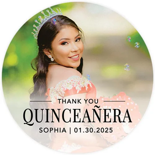Miniatura 11 de Andaz Press Paquete de 40 etiquetas redondas personalizadas de 2" para quinceañera, etiquetas adhesivas Mis Quince con foto personalizada para Mis