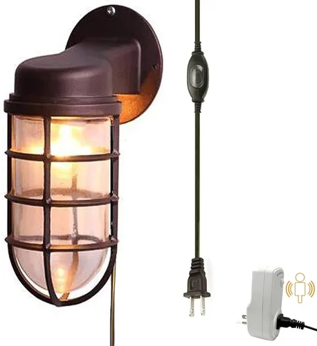 Miniatura 7 de Kiven Luz de jaula impermeable para exteriores e interiores, luz de linterna de montaje en pared, luz de porche industrial con cable de enchufe