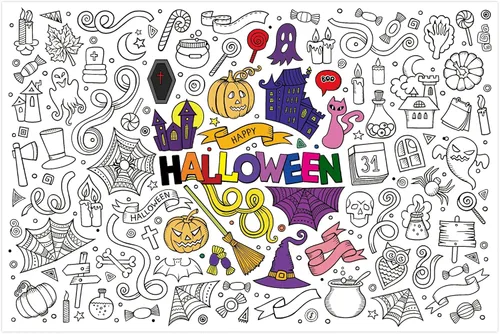 Póster gigante para colorear de Halloween, cartel grande para colorear de calabaza, boo, castillo de fantasma, color enorme en mantel de papel para
