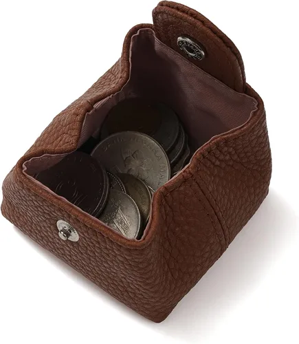 Miniatura 46 de Cockatoo Monedero de cuero genuino para cambio, mini billetera con bolsillo a presión para hombres y mujeres, Rojo (Aurora Red), Casual
