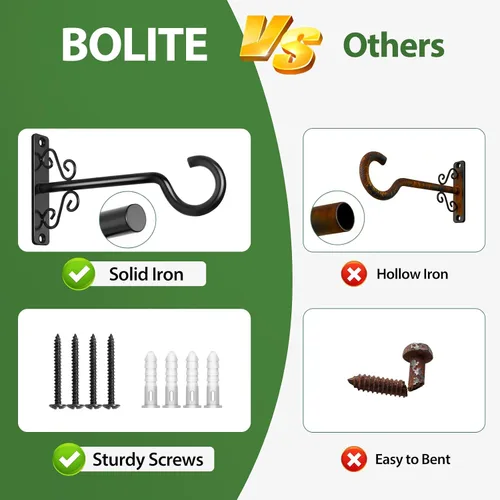 Miniatura 7 de BOLITE Colgadores de plantas, soportes colgantes de 6 pulgadas para plantas al aire libre o interior, ganchos de pared para colgar comederos