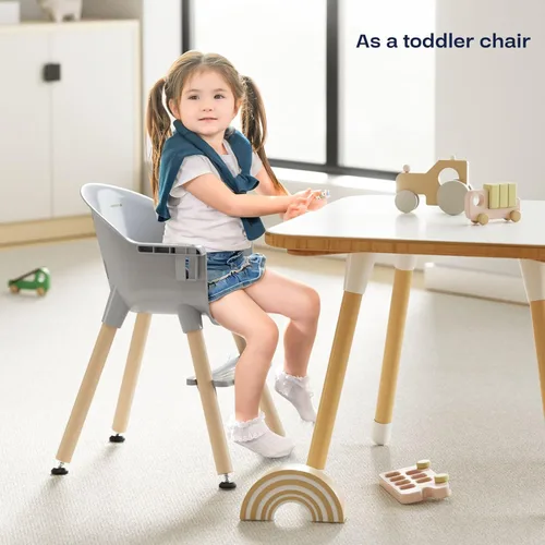 Miniatura 4 de Fodoss Trona convertible para bebé con patas de madera y bandeja extraíble apta para lavavajillas para niños y niñas, silla alta para niños pequeños