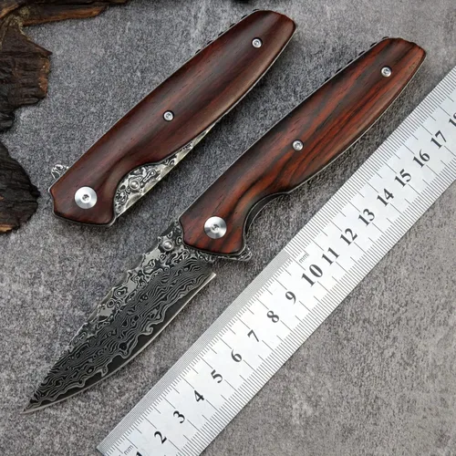 Miniatura 3 de Sitivien ST240 EDC Cuchillo plegable de acero Damasco con mango Dalbergia, bloqueo de hoja de núcleo VG10 y clip para cinturón, cuchillo de 240D