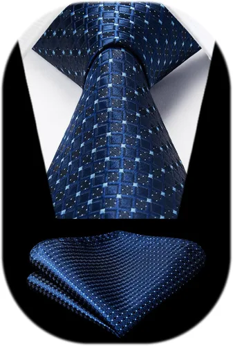 Miniatura 221 de HISDERN Conjunto de corbata a cuadros a cuadros pañuelo tejido clásico formal para hombre corbata y bolsillo cuadrado