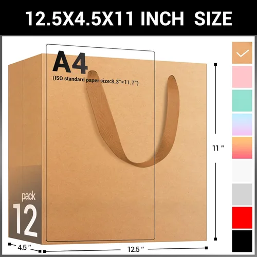 Miniatura 2 de EUSOAR Bolsas grandes de papel de papel para regalo, 12 bolsas de papel kraft de 12.5 x 4.5 x 11 pulgadas con asas a granel, para venta al por