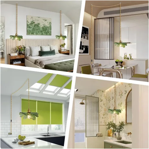 Miniatura 5 de Luz Colgante Enchufable de Cristal Verde Iluminación Colgante de 14.75 pies Luz Colgante con Cable de Enchufe 1-Luz Lámpara Colgante de Latón