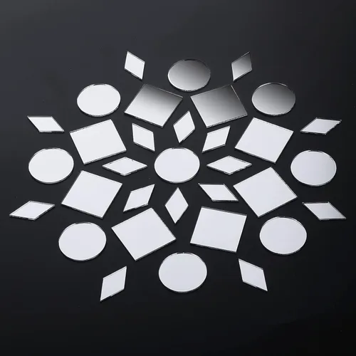 Miniatura 4 de Prasacco 120 espejos pequeños para manualidades, piezas de espejo de 3 formas para manualidades, espejo cuadrado redondo de diamante, azulejos