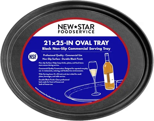 New Star Foodservice Bandeja antideslizante, plástico, forro de goma, ovalada, 20.9 x 24.8 in, negro