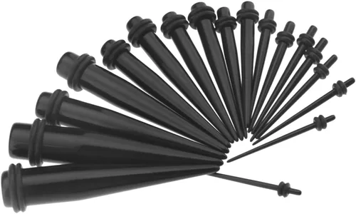 Miniatura 2 de Kit expansor de tapones para los oídos acrílicos negros, 36 unidades, dilatadores cónicos