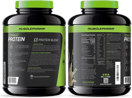 Miniatura 9 de MusclePharm Combat Protein Powder, sabor a vainilla, alimenta los músculos para entrenamientos productivos, 5 fuentes de proteínas incluyendo