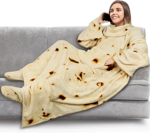 Miniatura 14 de PAVILIA Manta de forro polar con mangas, bolsillos para los pies para mujeres, hombres y adultos, manta de felpa para llevar, cálida manta