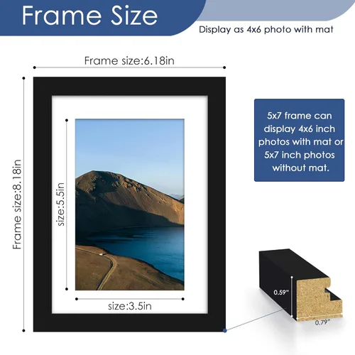 Miniatura 3 de PEALSN - Juego de 6 portarretratos de 5 x 7 pulgadas para fotos de 4 x 6 pulgadas con paspartú/5 x 7 pulgadas sin paspartú, para montaje en Negro