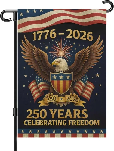 Banderas de jardín con el 250 aniversario de Estados Unidos para exteriores, bandera de Estados Unidos del 250 aniversario 1776-2026, letrero