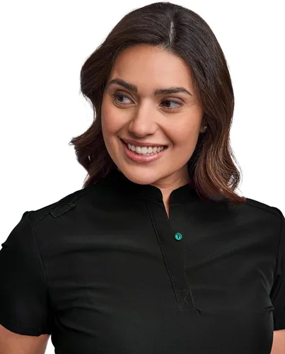 Miniatura 5 de Green Town Conjunto de uniforme médico para mujer, pantalón deportivo ajustado y cuello mandarín, uniforme de fácil cuidado