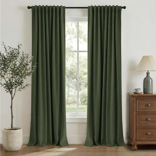 Miniatura 14 de INOVADAY Cortinas 100% opacas de 63 pulgadas de largo, juego de 2 paneles de lino con pestaña trasera, bolsillo para barra, cortinas opacas