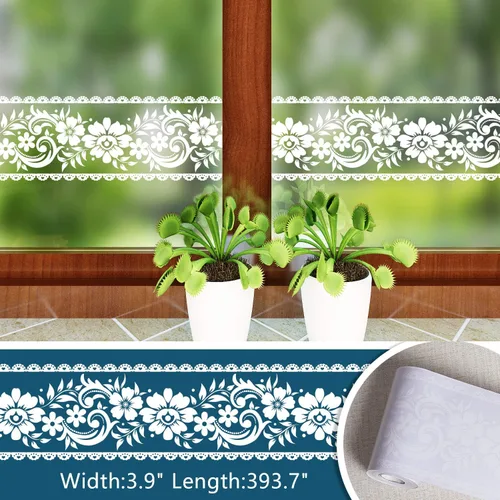 Miniatura 5 de VEELIKE - Cenefa decorativa blanca adhesiva con apariencia de encaje, para pared, removible y resistente al agua, decoración para baño, habitación