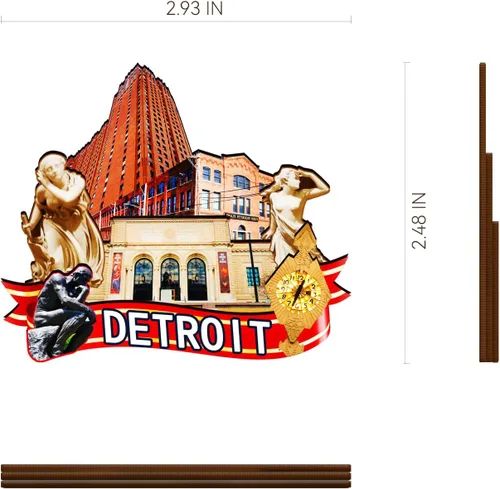 Miniatura 3 de Imán de madera de Detroit de Estados Unidos 3D para nevera, recuerdos coleccionables, decoración hecha a mano, artesanías 2