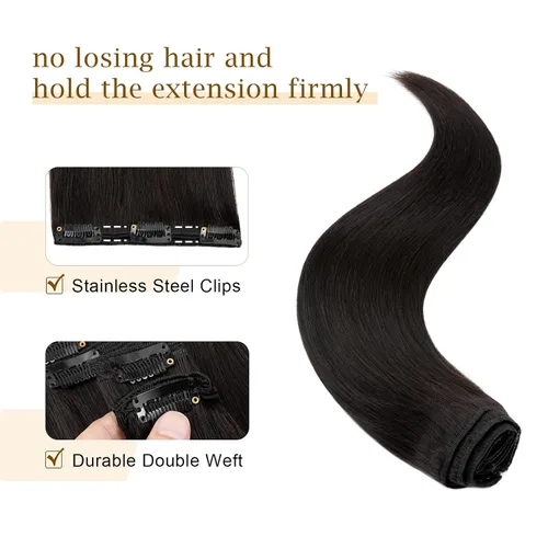 Miniatura 4 de 10 –22 pulgadas doble trama extensiones de cabello 100% humano clip en de trama Grado 7 a calidad Grueso Largo Suave Sedoso recta 8pcs 18 Clips