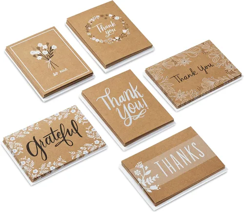 Miniatura 4 de Hallmark Surtido de tarjetas de agradecimiento, papel kraft rústico (48 notas de agradecimiento con sobres)