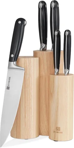 Miniatura 9 de X50CrMoV15 - Juego de cuchillos de cocina con bloque, juego de cuchillos de acero alemán de alto carbono X50CrMoV15 con 6 cuchillos dentados