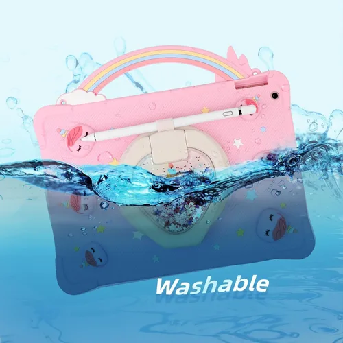 Miniatura 7 de [Funda de Unicornio con Mango de Arcoíris Súper Linda] Compatible con iPad 7 2019 Funda Protectora para Niños Niñas con Correa de Mano y Soporte