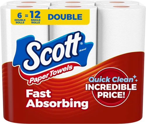 Scott Toallas de papel, elige una hoja, 6 rollos dobles = 12 rollos regulares (108 hojas por rollo)