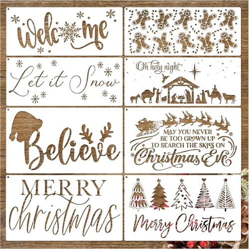 Plantillas navideñas para pintar sobre madera, reutilizables, grandes, Merry Christmas Believe, plantillas para ventana, colgador de puerta,
