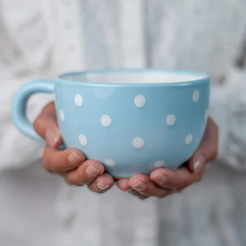 Miniatura 13 de City to Cottage Taza de cerámica hecha a mano con diseño de lunares morados y blancos, taza única extra grande de 17.5 onzas / 16.9 fl oz de Púrpura