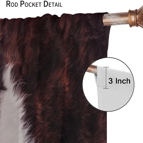 Miniatura 6 de Cortinas con estampado de piel de vaca, cortinas de piel de granja occidental, cortinas rústicas de granja de vaca marrón y blanca para niños, Piel