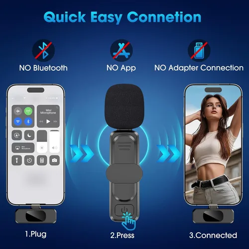 Miniatura 5 de NICHOM Micrófono inalámbrico lavalier 3 en 1 para iPhone/iPad/Android/PC/Cámara, micrófono mini con reducción de ruido, micrófono mini para video