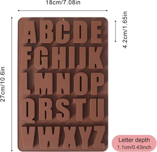 Miniatura 2 de Ymapinc Moldes de silicona para chocolate, 26 cavidades del alfabeto, decoración de pasteles, fácil liberación, molde de regalo de fiesta, 10.67 x