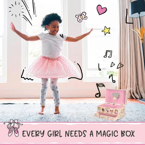 Miniatura 5 de Joyero musical de bailarina para niñas, joyero que brilla en la oscuridad, joyero organizador con collar de corazón y juego de pulsera, bonita caja