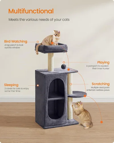 Miniatura 4 de Feandrea - Árbol para gatos, torre pequeña para gatos de interior, cuevas de felpa con percha, postes para arañar, para espacios pequeños, gatitos