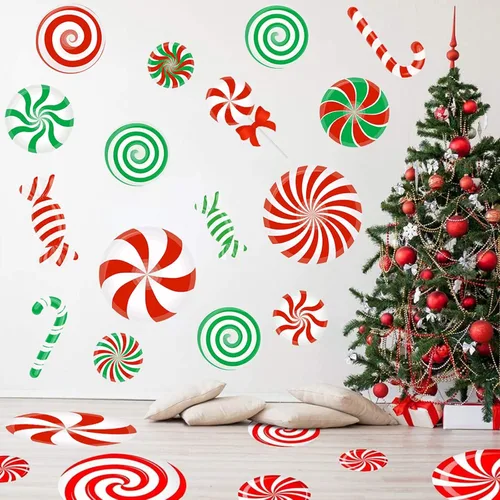 Miniatura 8 de 126 Piezas de Adhesivos de Pared de Navidad, Decoraciones de Dulces de Navidad, Adhesivos de Pared de Navidad, Adhesivos de Suelo de Menta para Rojo