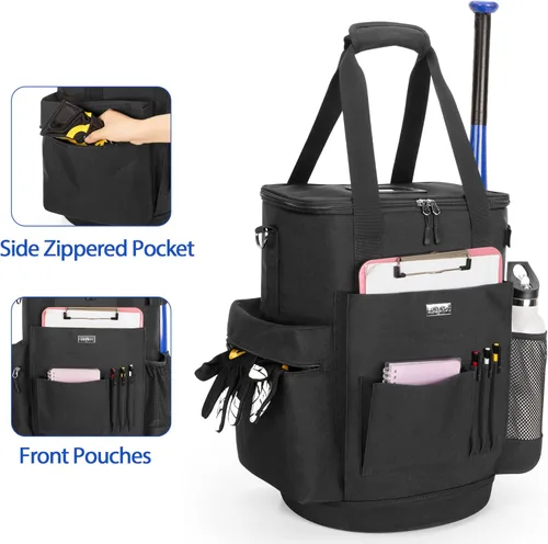 Miniatura 4 de Goburos Cubo de pelota de béisbol con gran capacidad, bolsa de entrenador de sóftbol con parte inferior antideslizante de EVA, espacio para bate