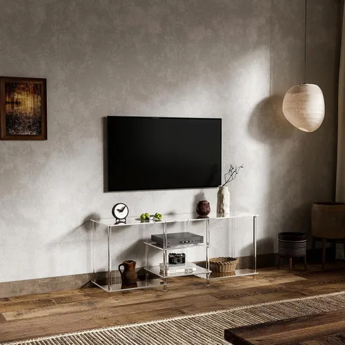 Miniatura 4 de Eglaf - Soporte acrílico para TV de 55 pulgadas, centro de entretenimiento de 3 niveles, hasta 60 pulgadas Clear TV Console Table with Open