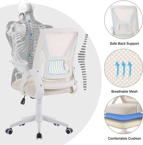 Miniatura 4 de VECELO Silla de oficina ergonómica giratoria de respaldo medio con brazos ajustables, soporte lumbar de malla para trabajo de computadora