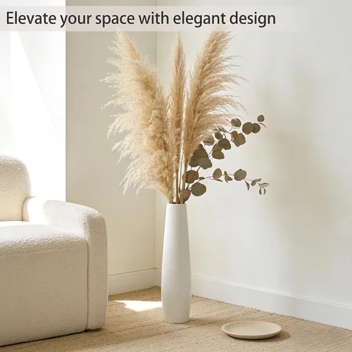 Miniatura 5 de Jarrón de cerámica blanca de 17.7 pulgadas de alto, soporte para flores, jarrones grandes decorativos para centros de mesa, estantes, decoración