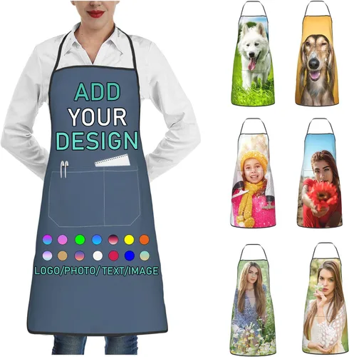 Miniatura 12 de Delantal personalizado con 2 bolsillos, personalizable con nombre, texto, logotipo, foto, cocina, horneado, delantal de cocina para mujeres y hombres