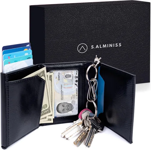 Miniatura 3 de Cartera para tarjetas de crédito, bolsillo frontal con bloqueo RFID, tarjetero con ranura para tarjetas emergentes, ventana de identificación