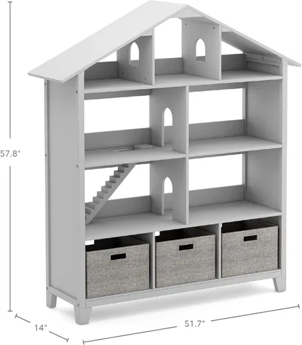 Miniatura 2 de Martha Stewart Librería de casa de muñecas de lujo para niños - Gris: estantería de madera para niños y organizador alto para libros