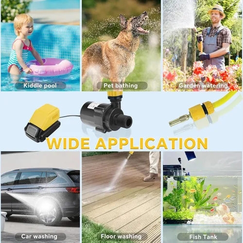 Miniatura 7 de Bomba de agua sumergible para batería Dewalt de 20 V, mini bomba de agua silenciosa sin escobillas, elevación máxima 8M 1100L/H para jardín, piscina
