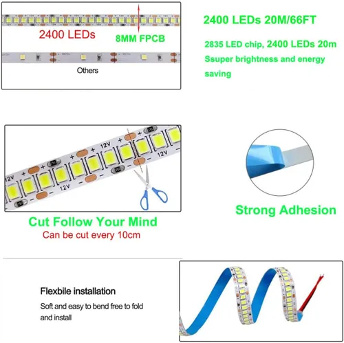 Miniatura 7 de SUYOOULIN Tira de luces LED, AC110V/120V 16.4ft/5m 15000LM SMD 2835 600 LEDs Tiras de luz impermeable IP44 Cinta LED. 2 veces brillo que las tiras