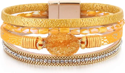 Miniatura 181 de FANCY SHINY - Pulsera de cuero estilo bohemio, pulsera de cuentas de cristal con cierre magnético, regalos de joyería para mujer