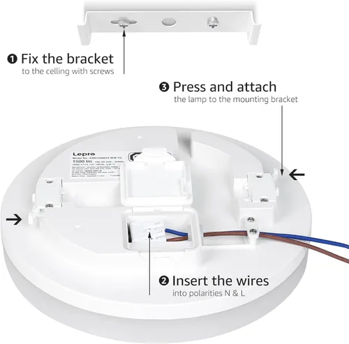 Miniatura 7 de Lepro - Lámpara de techo LED de montaje empotrado de 8.7 pulgadas para baño, resistente al agua, luz blanca diurna de 5000 K, 1500 lm, 15 vatios